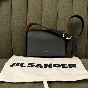 Jil Sander All Day Flap Bag Black Calfskin gold hardware. Rare.